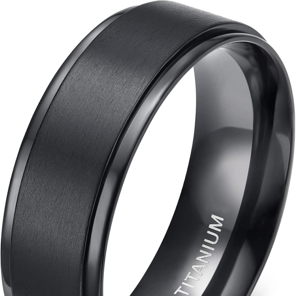 Men's TIGRADE 8mm Black Titanium Band Ring Size 10